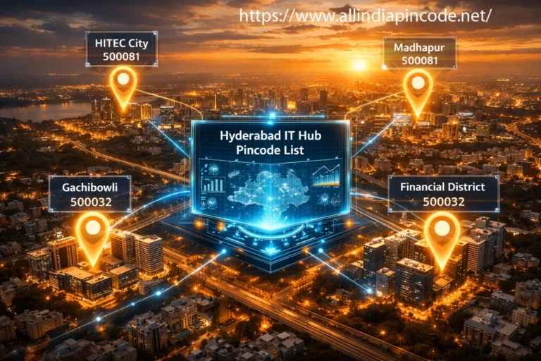 Hyderabad IT hub pincode map showing Madhapur Gachibowli Hitech City areas and postal codes